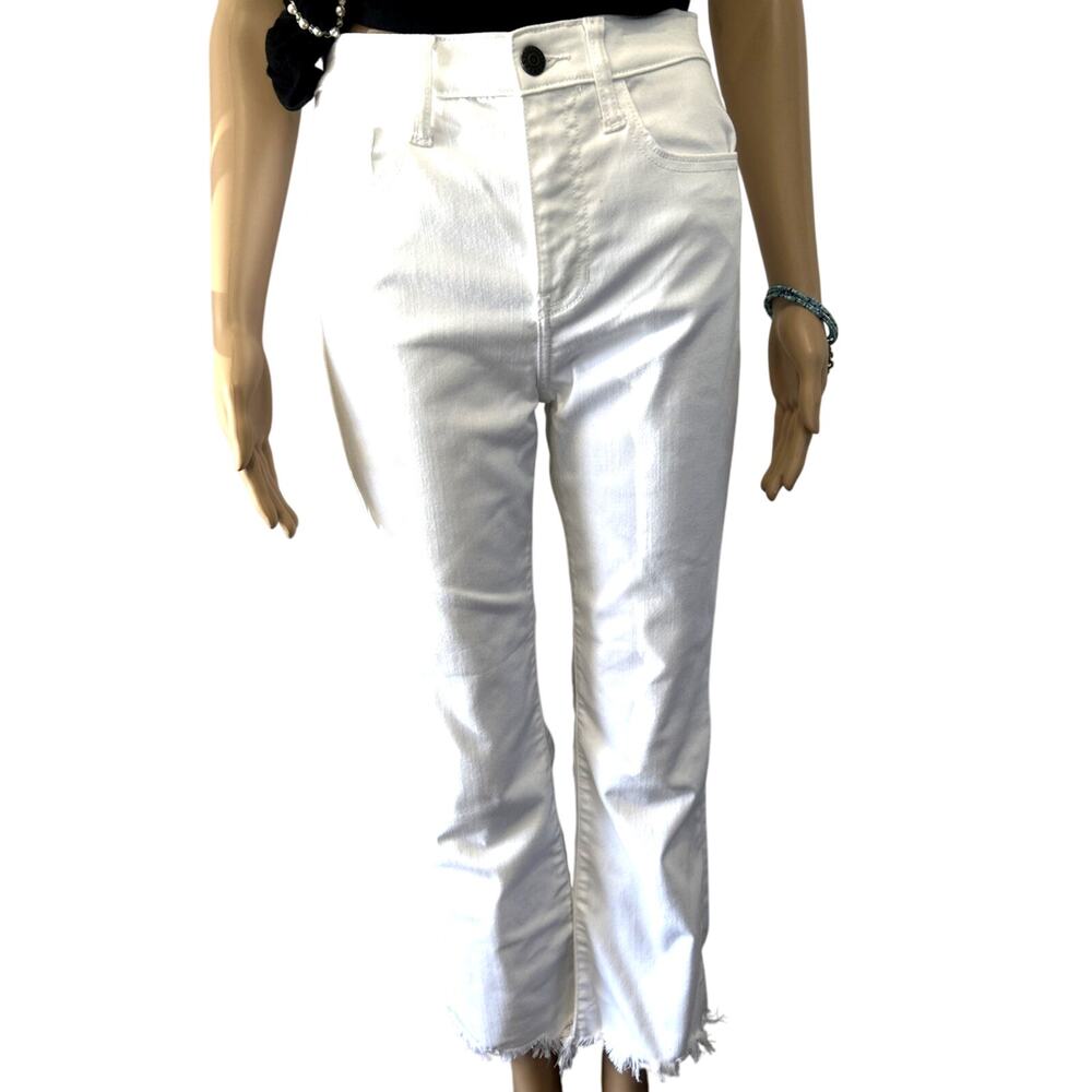 Harper Heritage White Jeans Women Sz 27 High Rise Wide Kick Rough Cut Crop Pants